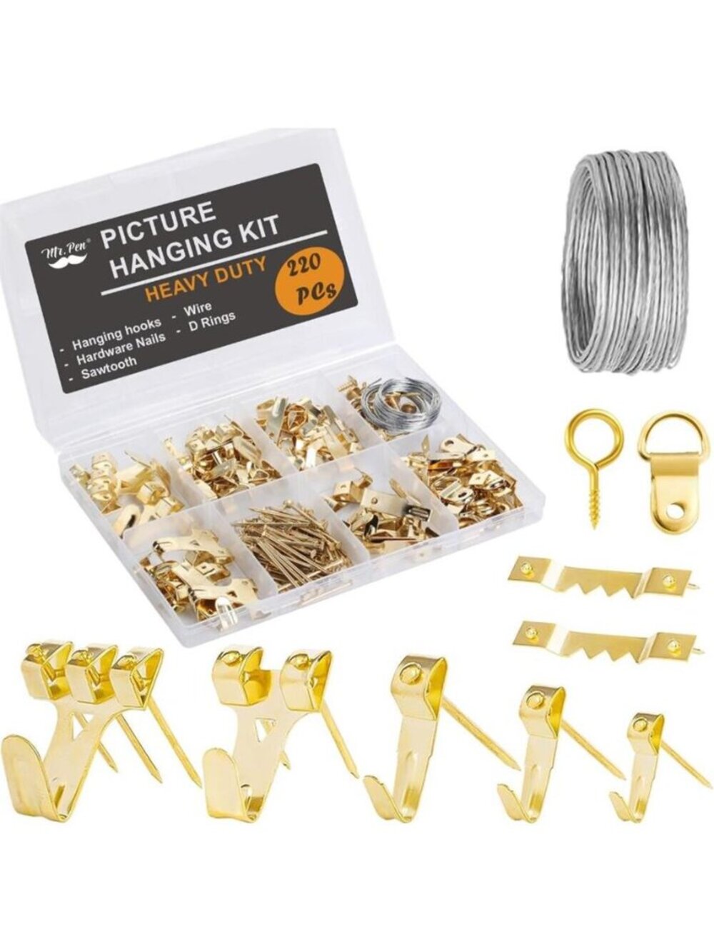 Picture Hanging Kit, 220pc, Picture Hangers, Nails for Hanging Pictures, Wall Ha